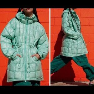 Free People Movement Patricia Packable Poncho Puffer Green Medium Jacket Long